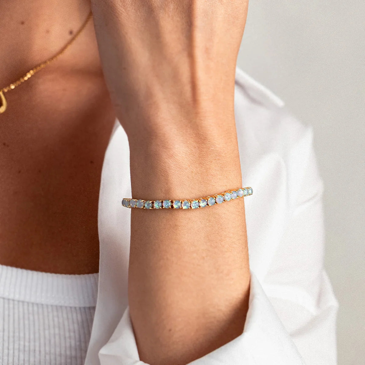 Blue Lab-Grown Opal Tennis Bracelet