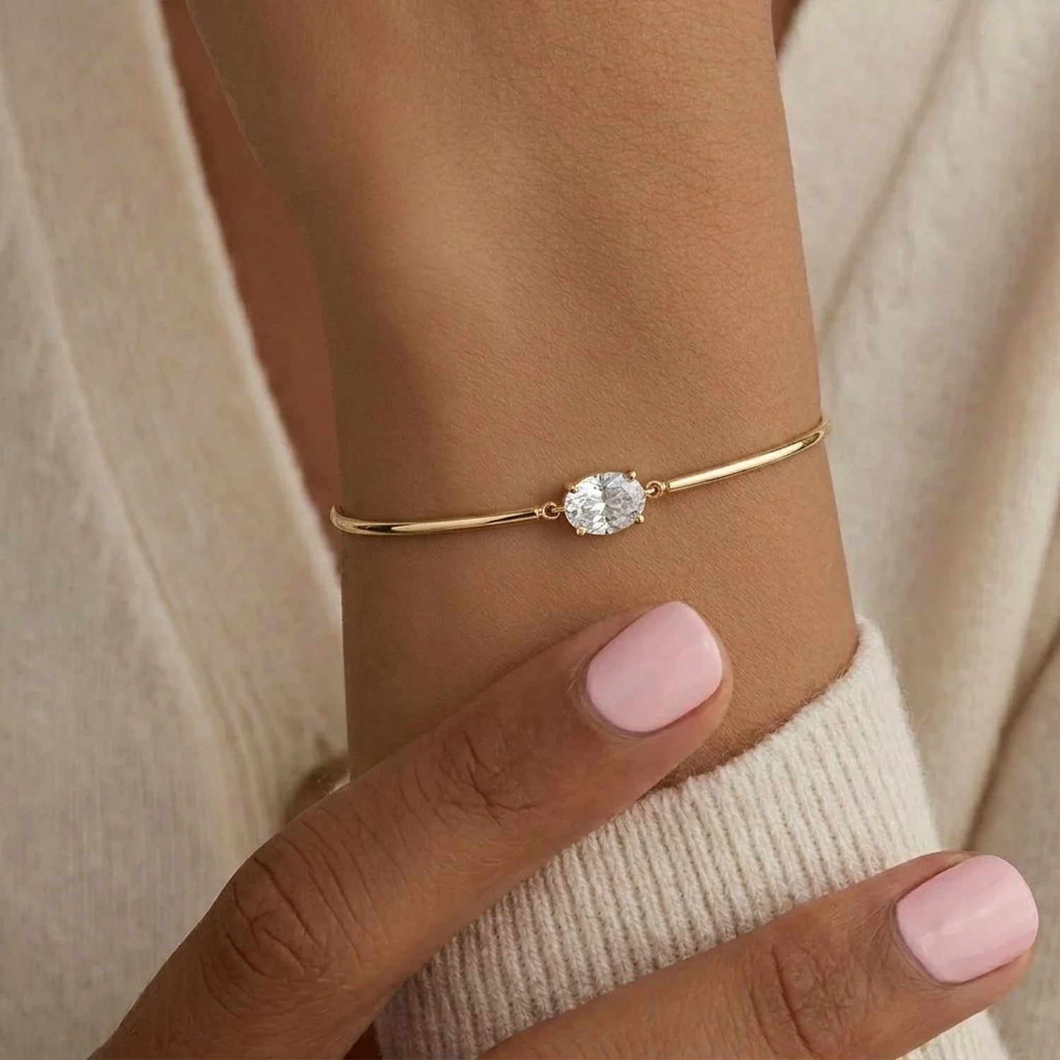 Oval CZ Cuff Bracelet