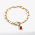 Paperclip Bracelet with Pearl Accent with  Birthstone Charm